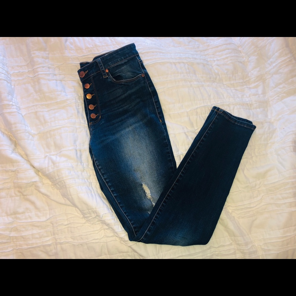 High waisted button up skinny jeans